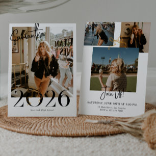 Invitation 2026 Coquette Dorée Noeud Photo Graduation