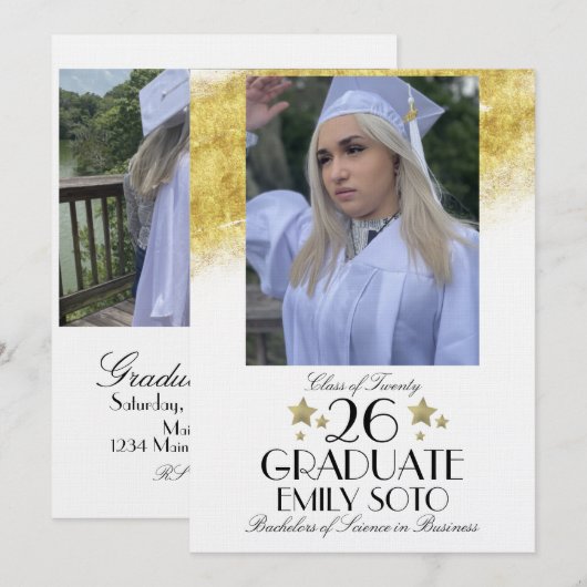 Invitation 2026 Graduation Collage Party Script Stars Photo (Devant / Derrière)