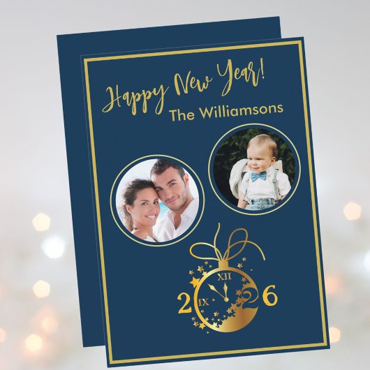 Invitation 2026 Happy New Year's 2 Photo Clock Card