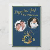Invitation 2026 Happy New Year's 2 Photo Clock Card (Devant)