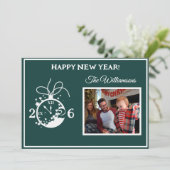 Invitation 2026 Happy New Year's 4 Photo Clock Card (Debout devant)