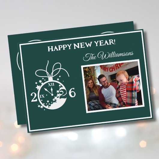 Invitation 2026 Happy New Year's 4 Photo Clock Card