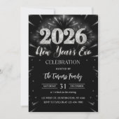 Invitation 2026 New Year's Eve Party Black & Silver Glitter (Devant)