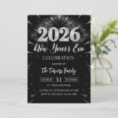 Invitation 2026 New Year's Eve Party Black & Silver Glitter (Debout devant)