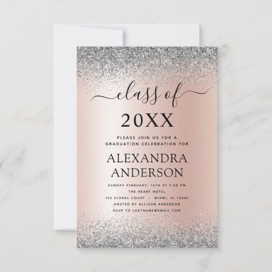Invitation 202 Graduation Party Parties scintillant Rose or r (Devant)