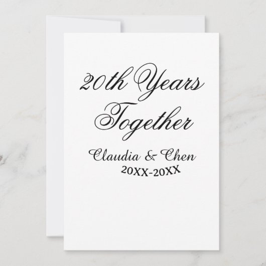 Invitation 20 ans ensemble anniversaire nom date année sim (Devant)