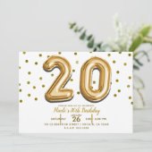 Invitation 20 Gold Balloons & Confetti 20e fête d'anniversair (Debout devant)