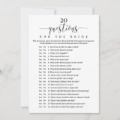 Invitation 20 Questions pour le jeu de Fête des mariées des é (Devant)