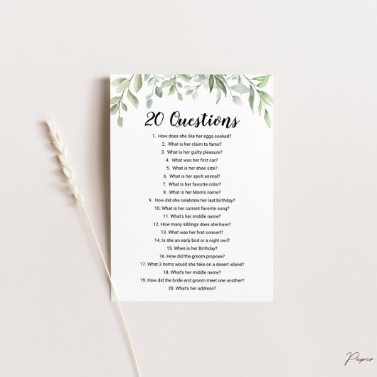 Invitation 20 Questions sur le jeu de la Fête des mariées des