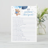 Invitation 20 Questions sur les parents Teddy Bear Card (Debout devant)