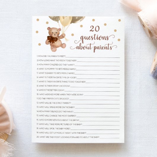 Invitation 20 Questions sur les parents Teddy Bear Card