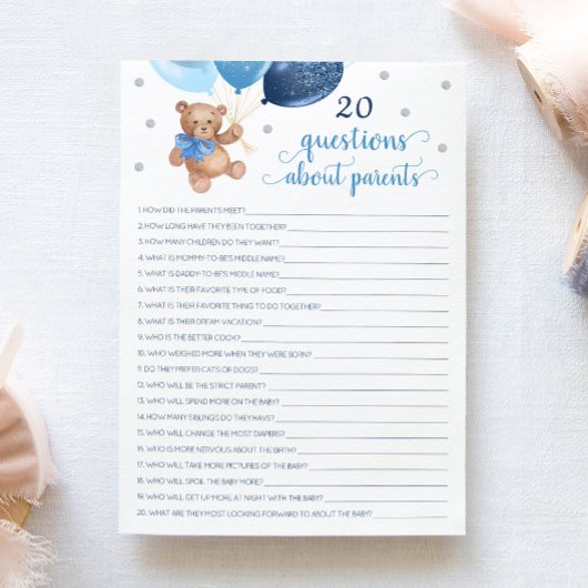 Invitation 20 Questions sur les parents Teddy Bear Card