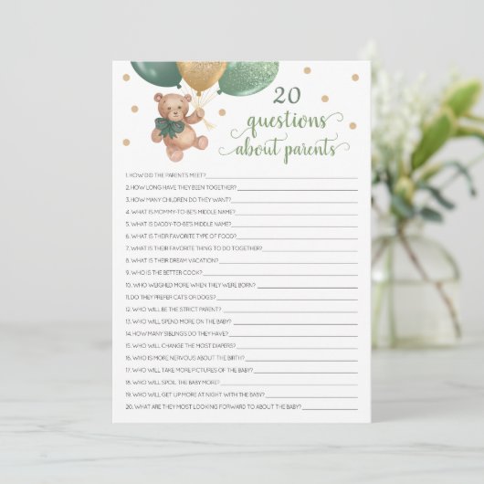 Invitation 20 Questions sur les parents Teddy Bear Card (Debout devant)