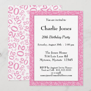 Invitation 20 - Random Number Motif rose/blanc 20e événement