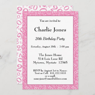 Invitation 20 - Random Number Motif rose/blanc 20e événement