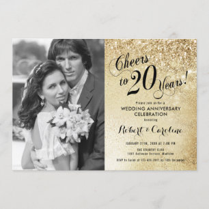 Invitation 20e anniversaire avec photo - Or