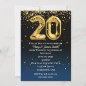 Invitation 20e Anniversaire Ballons d'or et Confetti Invita (Devant)