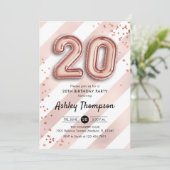 Invitation 20e anniversaire - Ballons Roses en or (Debout devant)