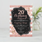 Invitation 20e anniversaire Black Rose Gold et White Stripes (Debout devant)