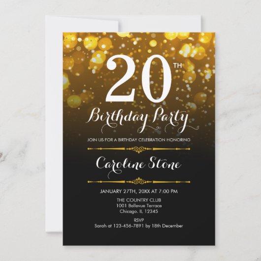 Invitation 20e anniversaire - Black White Gold (Devant)