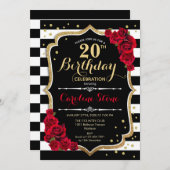 Invitation 20e anniversaire Black White Stripes Ro (Devant / Derrière)
