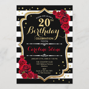 Invitation 20e anniversaire Black White Stripes Ro