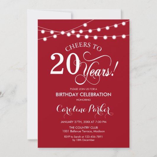 Invitation 20e anniversaire - Blanc rouge (Devant)