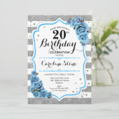 Invitation 20e anniversaire - Bleu Silver White Stripes (Debout devant)