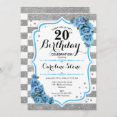 Invitation 20e anniversaire - Bleu Silver White Stripes (Devant / Derrière)