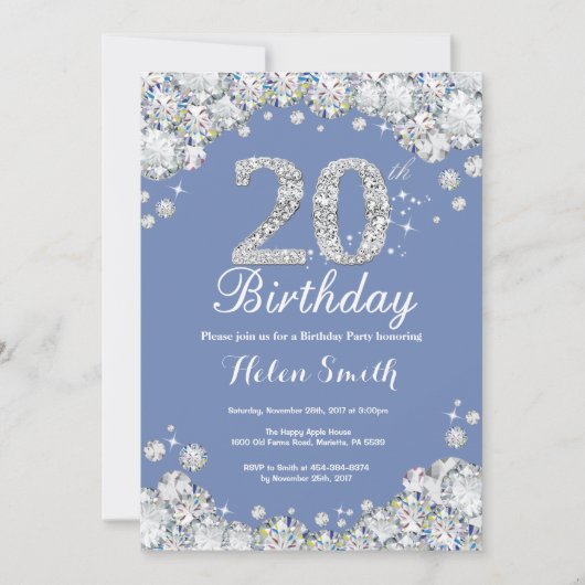 Invitation 20e anniversaire Blue and Silver Diamond (Devant)