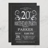 Invitation 20e anniversaire Chalkboard Floral (Devant / Derrière)