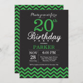 Invitation 20e anniversaire Chevron noir et vert (Devant / Derrière)