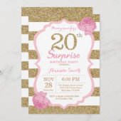 Invitation 20e anniversaire de la surprise rose et (Devant / Derrière)