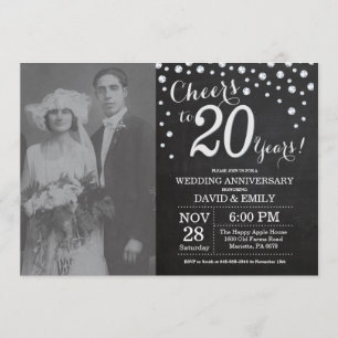 Invitation 20e Anniversaire de Mariage Ardoise Noir Argent