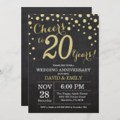 Invitation 20e Anniversaire de Mariage Ardoise Noir et Or (Devant / Derrière)