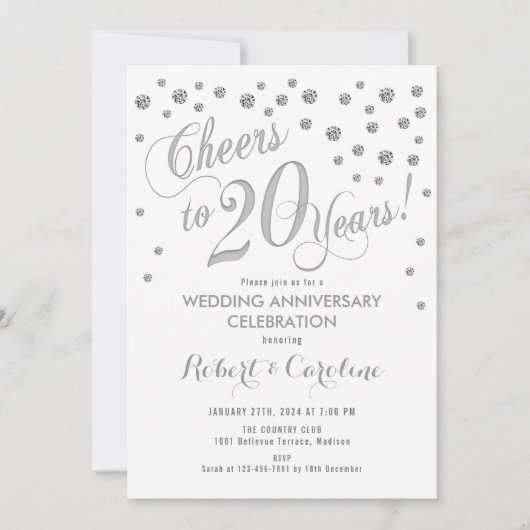 Invitation 20e anniversaire de mariage - Argent Bl (Devant)