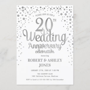 Invitation 20e anniversaire de mariage - Argent et blanc
