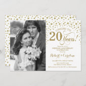 Invitation 20e anniversaire de mariage avec photo - Or Blanc (Devant / Derrière)