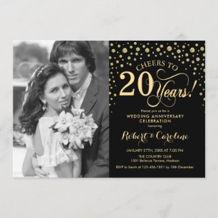Invitation 20e anniversaire de mariage avec photo - Or Noir