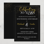 Invitation 20e anniversaire de Mariage Black Gold Modern (Devant / Derrière)