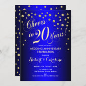 Invitation 20e anniversaire de mariage - Bleu royal et or (Devant / Derrière)