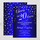 Invitation 20e anniversaire de mariage - Bleu Royal & Or (Devant / Derrière)