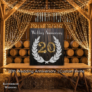 Invitation 20e anniversaire de mariage   Bois rustique et or