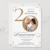 Invitation 20e Anniversaire de Mariage Calligraphie en Or Bla (Devant)