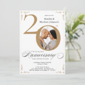 Invitation 20e Anniversaire de Mariage Calligraphie Or Blanc (Debout devant)