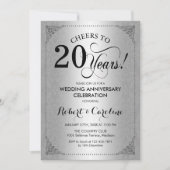 Invitation 20e anniversaire de mariage - Damask noir argenté (Devant)