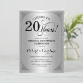 Invitation 20e anniversaire de mariage - Damask noir argenté (Debout devant)