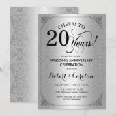 Invitation 20e anniversaire de mariage - Damassé noir argent (Devant / Derrière)