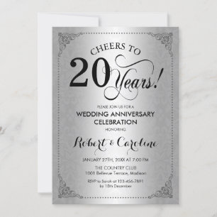 Invitation 20e anniversaire de mariage - Damassé noir argenté