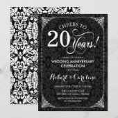 Invitation 20e anniversaire de mariage - Damassé noir blanc (Devant / Derrière)